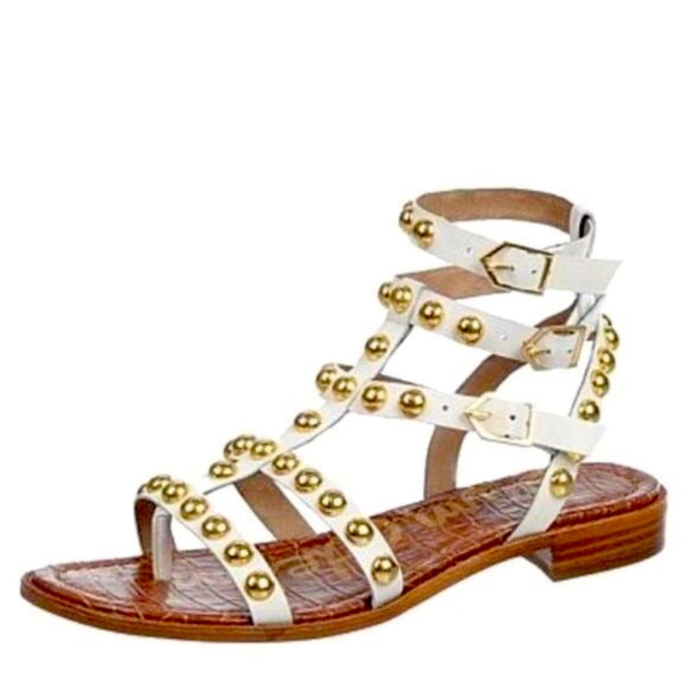Sam Edelman White Eavan Sandals with Gold Studs